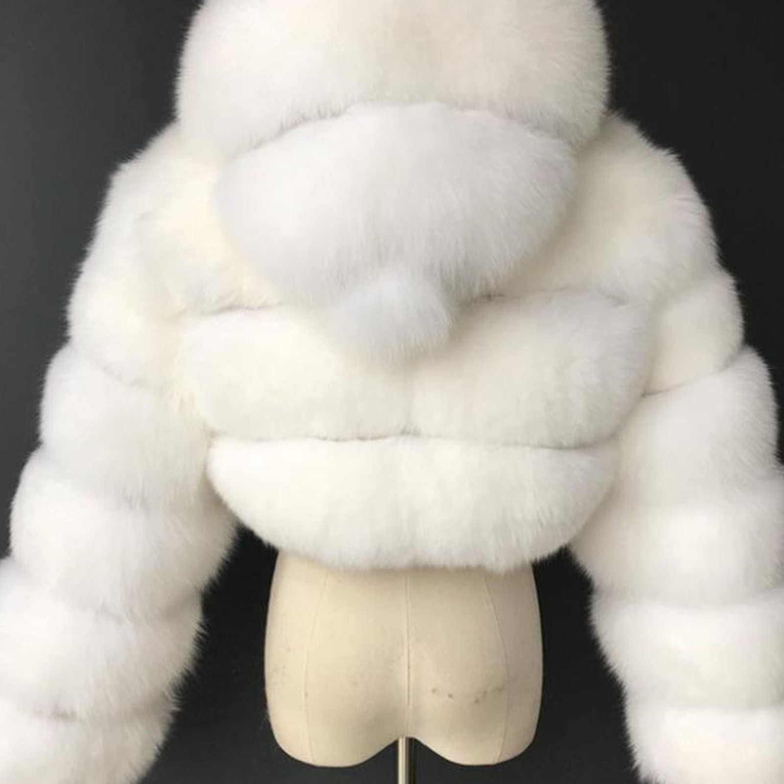 JEsilunmaMY Womens Fluffy Fur Short Coat Zip Long Sleeve Fleece Fuzzy Hooded Jacket Winter Warm Shaggy Shearling Outwear
