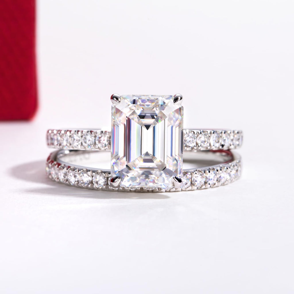 Solid 14K White Gold/Yellow Gold (3CT Center Stone) Moissanite Bridal Ring Set, Real Gold | D Color and FL-VVS1 | Wedding Anniversary Ring Set