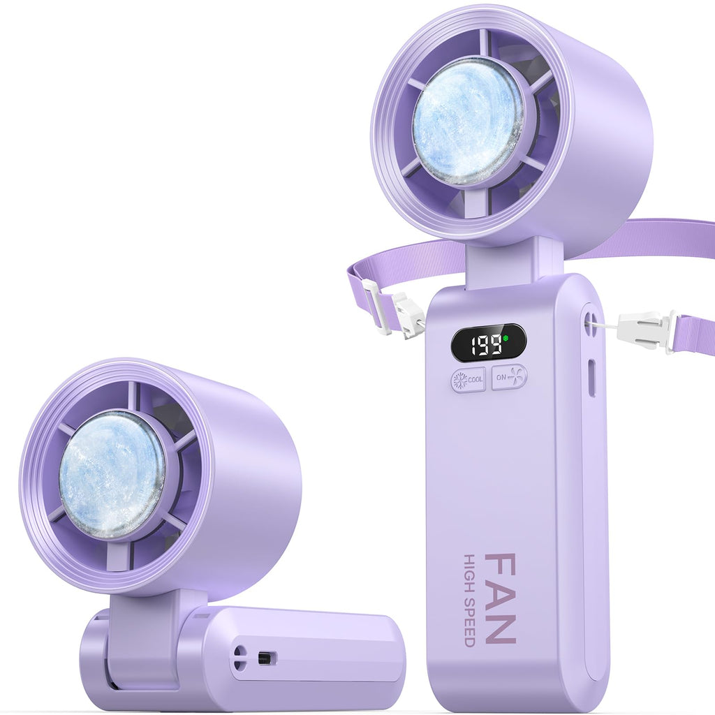 Handheld Portable Turbo Fan with Ice Cooler, Speed (1-199) Rechargeable Personal Fan[20000 RPM] Small Pocket Fans for Travel/Outdoor/Home/Office, Purple