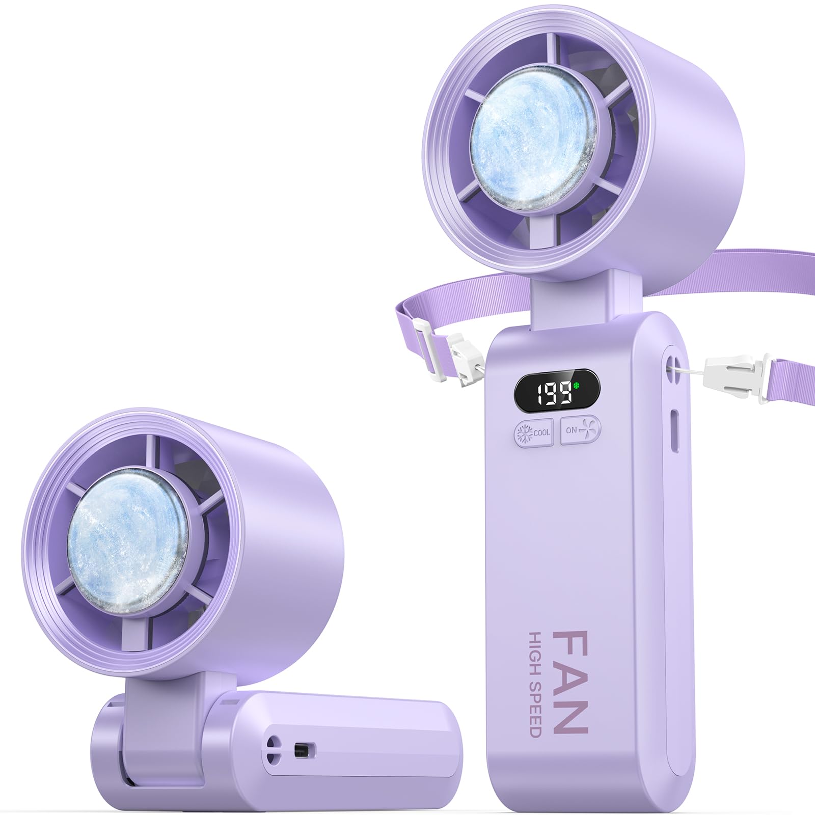 Handheld Portable Turbo Fan with Ice Cooler, Speed (1-199) Rechargeable Personal Fan[20000 RPM] Small Pocket Fans for Travel/Outdoor/Home/Office, Purple