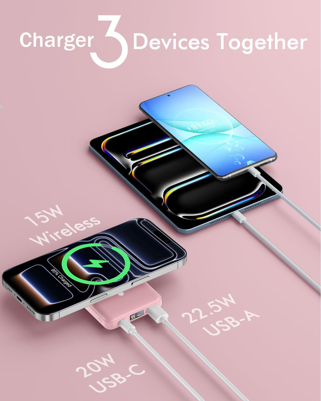 podoru for Magsafe Battery Pack, Foldable 10000mAh Magnetic Power Bank with USB-C Cable LED Display 22.5W PD Fast Charging Wireless Portable Charger for iPhone 17/16/15/14/13/12 Series-Black