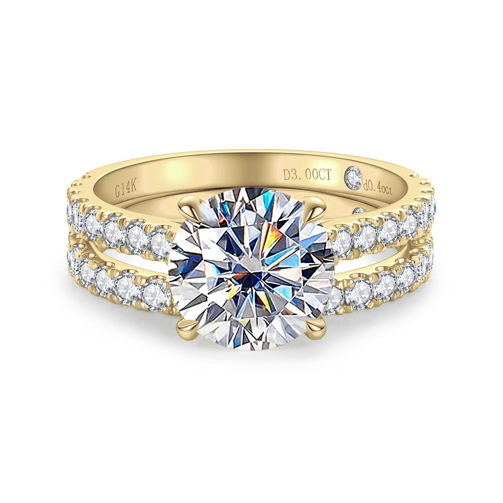 Solid 14K White Gold/Yellow Gold (3CT Center Stone) Moissanite Bridal Ring Set, Real Gold | D Color and FL-VVS1 | Wedding Anniversary Ring Set