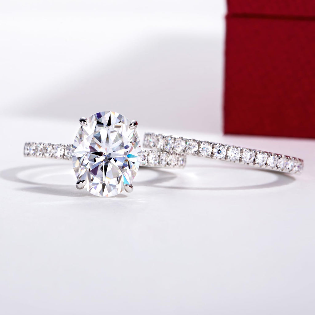 Solid 14K White Gold/Yellow Gold (3CT Center Stone) Moissanite Bridal Ring Set, Real Gold | D Color and FL-VVS1 | Wedding Anniversary Ring Set