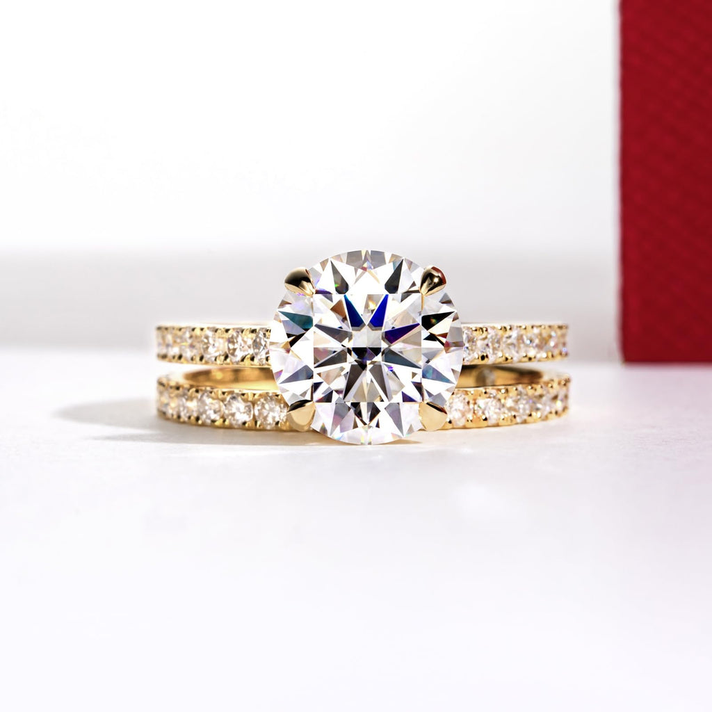 Solid 14K White Gold/Yellow Gold (3CT Center Stone) Moissanite Bridal Ring Set, Real Gold | D Color and FL-VVS1 | Wedding Anniversary Ring Set