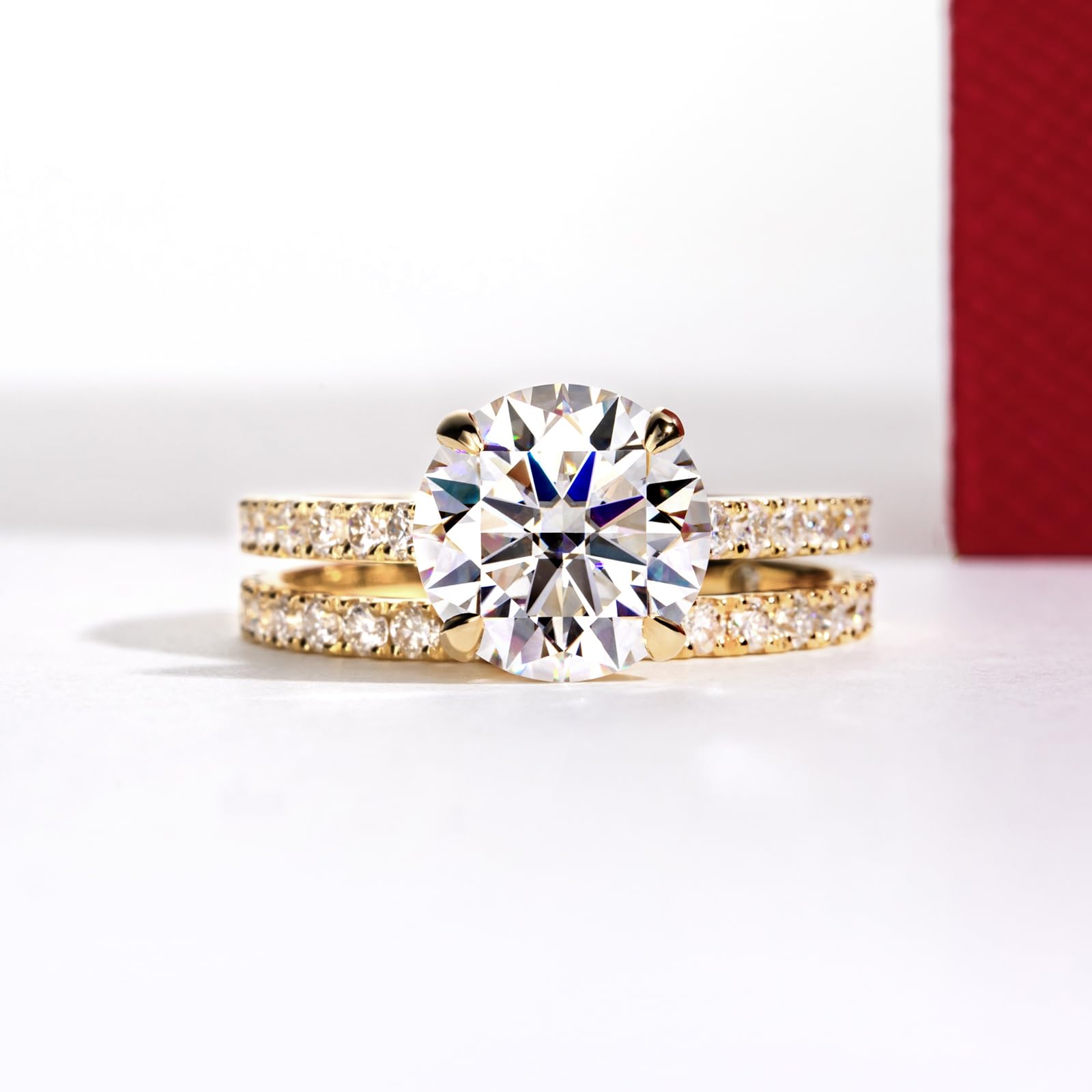 Solid 14K White Gold/Yellow Gold (3CT Center Stone) Moissanite Bridal Ring Set, Real Gold | D Color and FL-VVS1 | Wedding Anniversary Ring Set