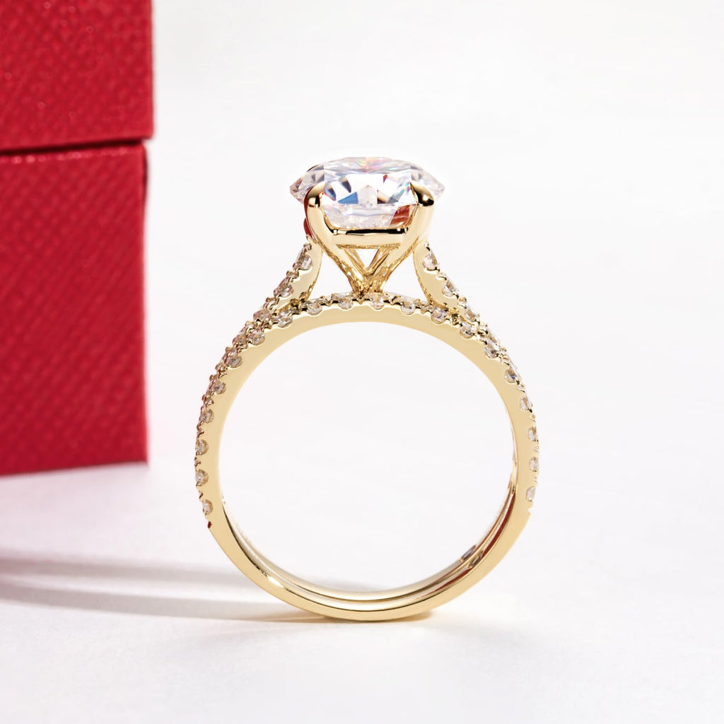 Solid 14K White Gold/Yellow Gold (3CT Center Stone) Moissanite Bridal Ring Set, Real Gold | D Color and FL-VVS1 | Wedding Anniversary Ring Set