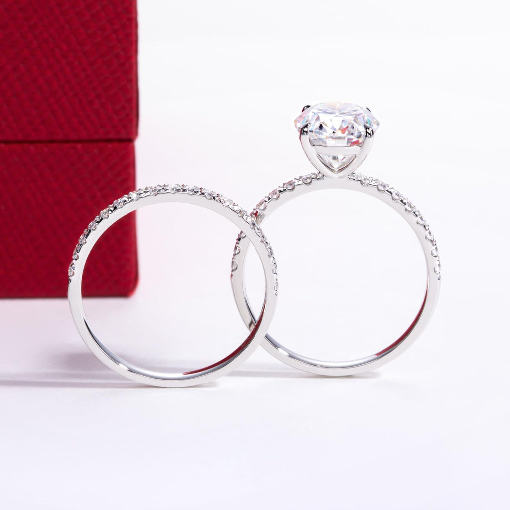 Solid 14K White Gold/Yellow Gold (3CT Center Stone) Moissanite Bridal Ring Set, Real Gold | D Color and FL-VVS1 | Wedding Anniversary Ring Set