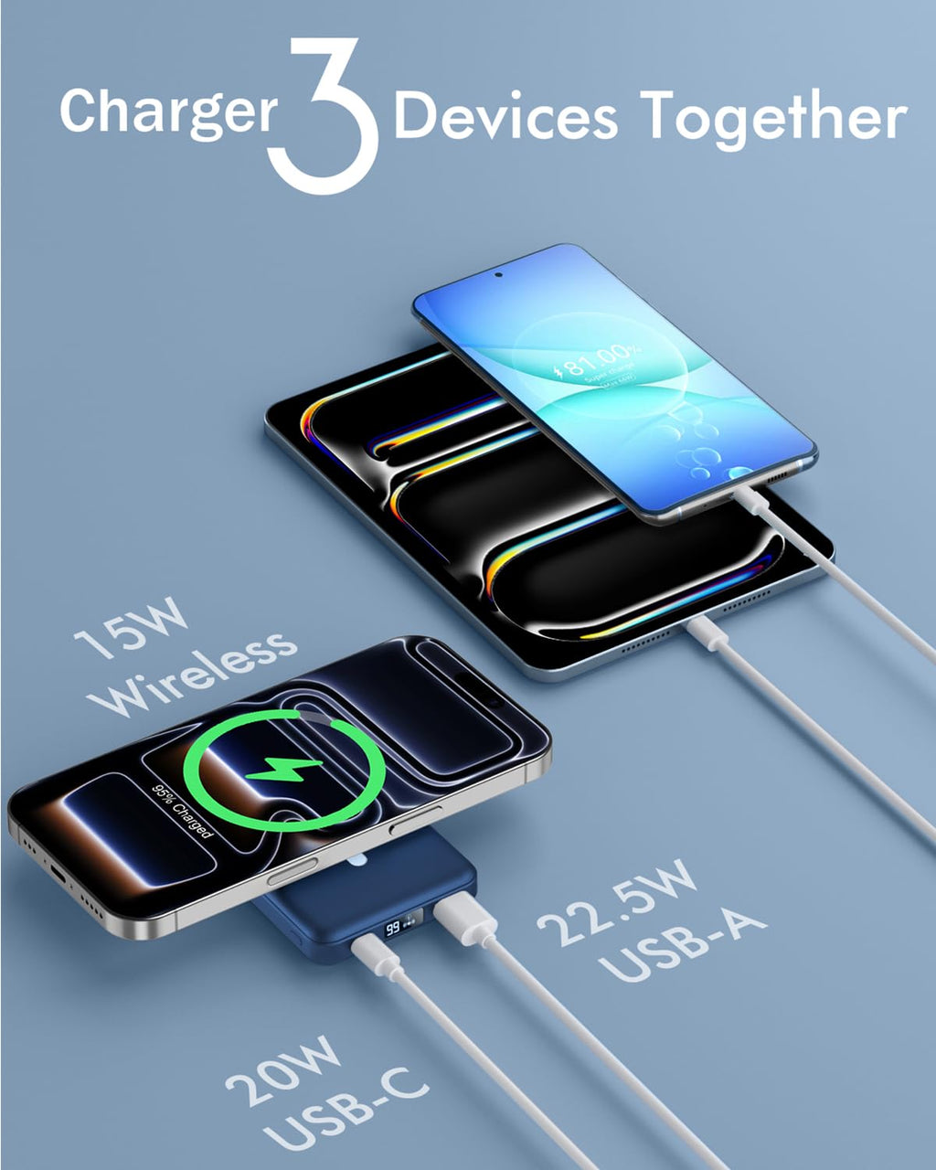 podoru for Magsafe Battery Pack, Foldable 10000mAh Magnetic Power Bank with USB-C Cable LED Display 22.5W PD Fast Charging Wireless Portable Charger for iPhone 17/16/15/14/13/12 Series-Black