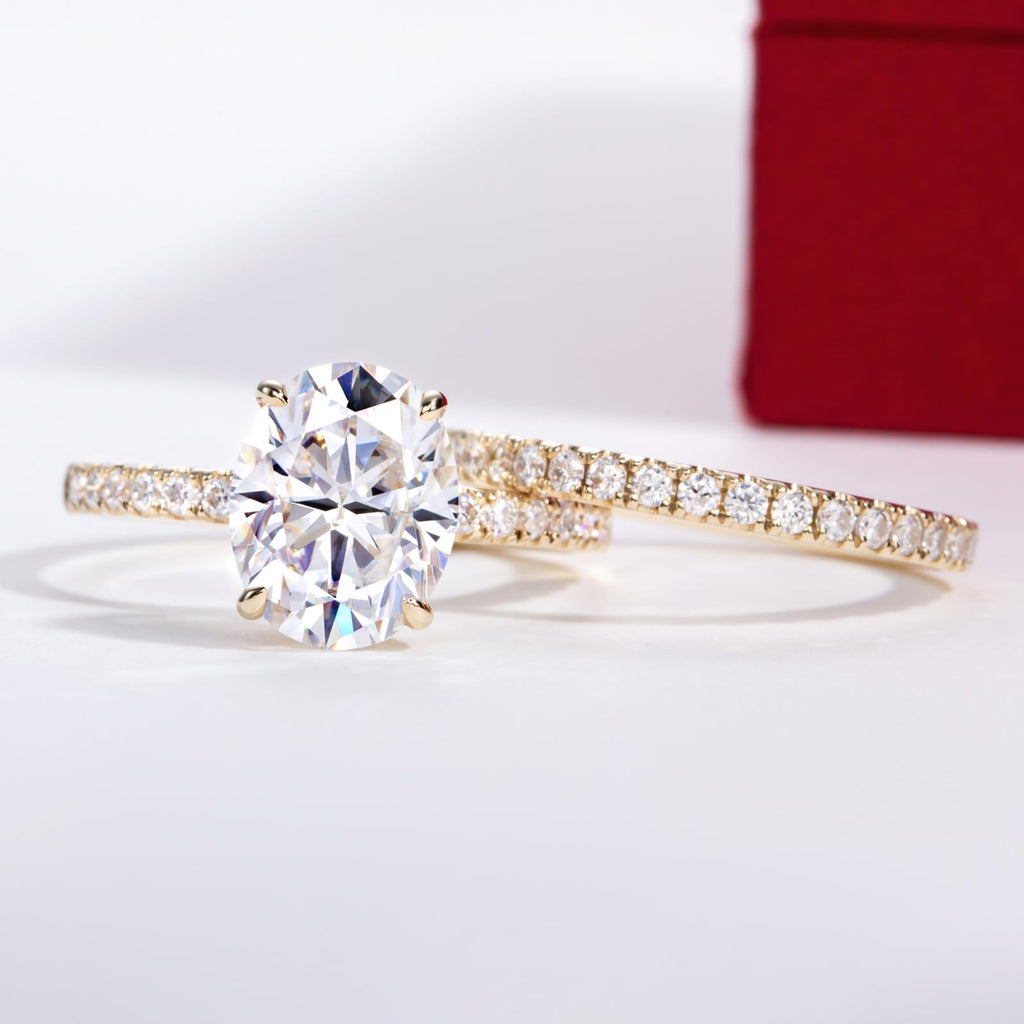 Solid 14K White Gold/Yellow Gold (3CT Center Stone) Moissanite Bridal Ring Set, Real Gold | D Color and FL-VVS1 | Wedding Anniversary Ring Set