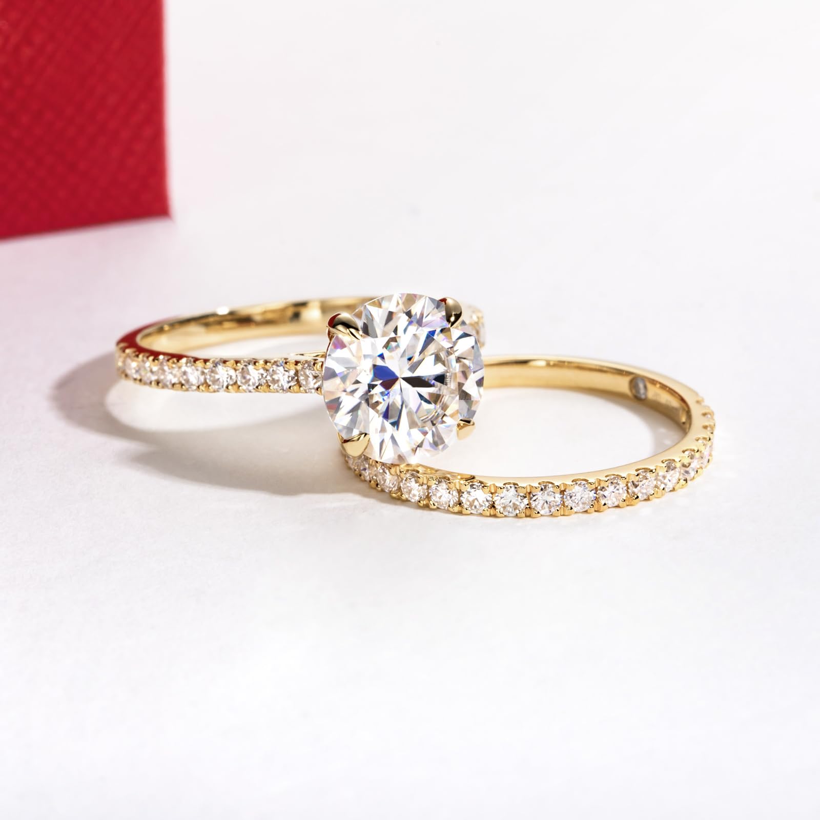 Solid 14K White Gold/Yellow Gold (3CT Center Stone) Moissanite Bridal Ring Set, Real Gold | D Color and FL-VVS1 | Wedding Anniversary Ring Set