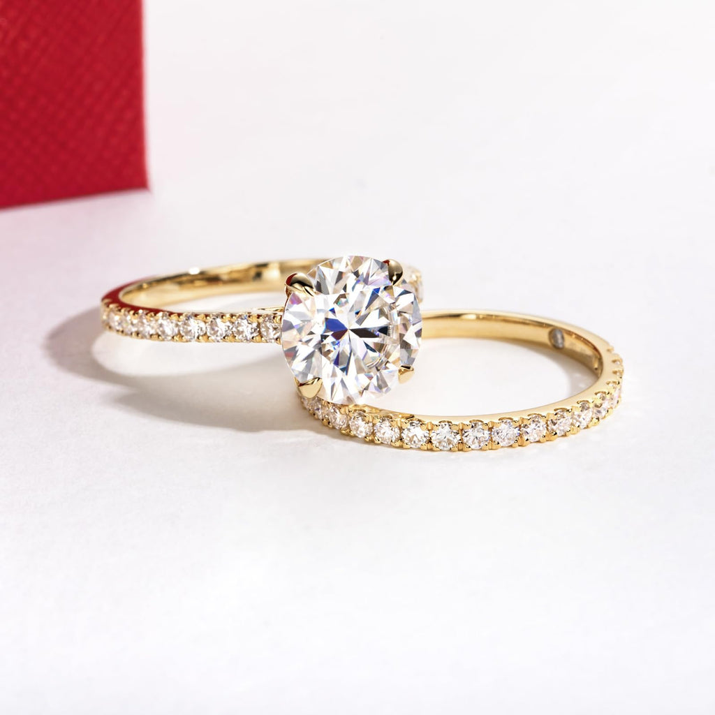 Solid 14K White Gold/Yellow Gold (3CT Center Stone) Moissanite Bridal Ring Set, Real Gold | D Color and FL-VVS1 | Wedding Anniversary Ring Set
