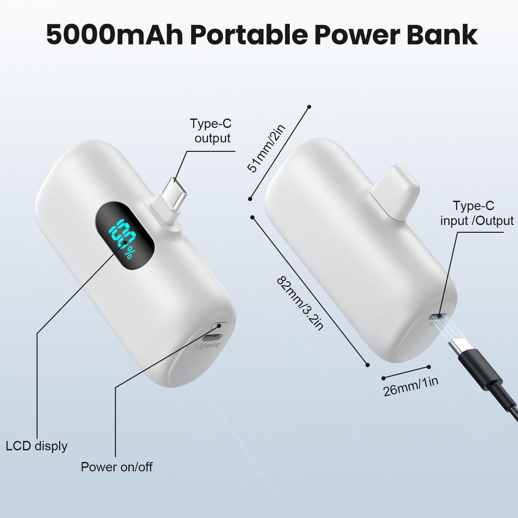 Mini Portable Charger USB C Power Bank,Upgraded 5000mAh PD Fast Charging Battery Pack Built-in USB-C Connector Travel Essential for iPhone17/17Pro/17Pro Max/Air/16 Plus/16Pro Max/15 Series Android