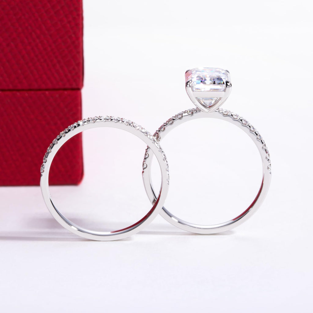 Solid 14K White Gold/Yellow Gold (3CT Center Stone) Moissanite Bridal Ring Set, Real Gold | D Color and FL-VVS1 | Wedding Anniversary Ring Set
