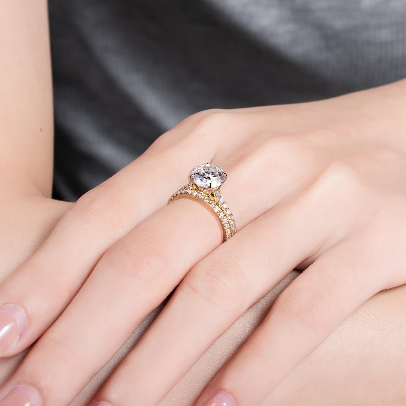 Solid 14K White Gold/Yellow Gold (3CT Center Stone) Moissanite Bridal Ring Set, Real Gold | D Color and FL-VVS1 | Wedding Anniversary Ring Set