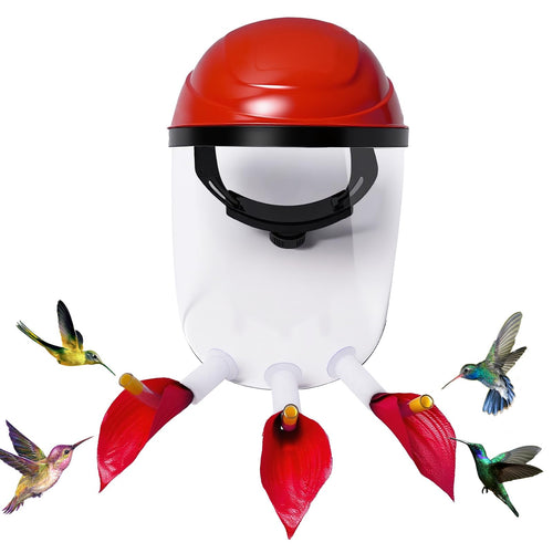 2025 Upgraded Hummingbird Feeder Helmet | Wearable Hummingbird Mask Feeder with Anti-Fog Lens & Bionic Flower | Adjustable for Adults & Teens Lightweight PVC Red