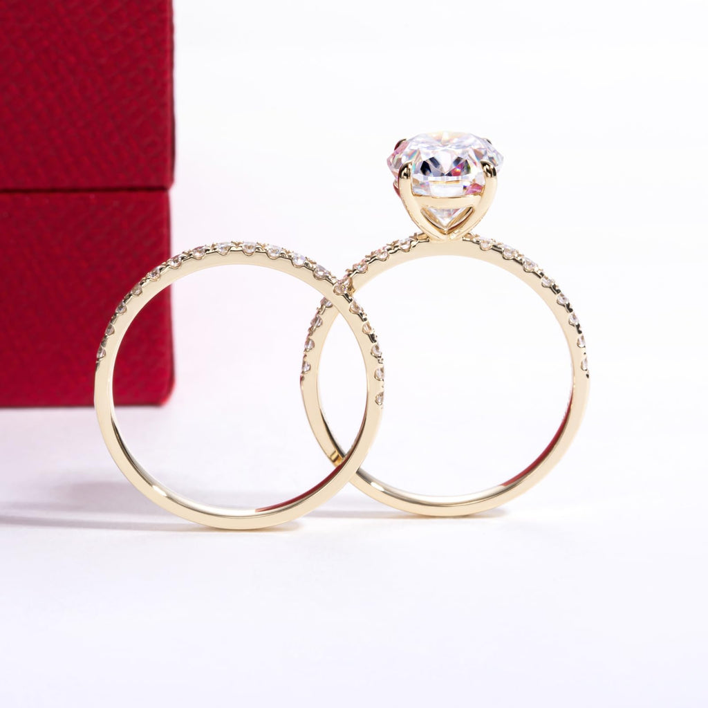 Solid 14K White Gold/Yellow Gold (3CT Center Stone) Moissanite Bridal Ring Set, Real Gold | D Color and FL-VVS1 | Wedding Anniversary Ring Set