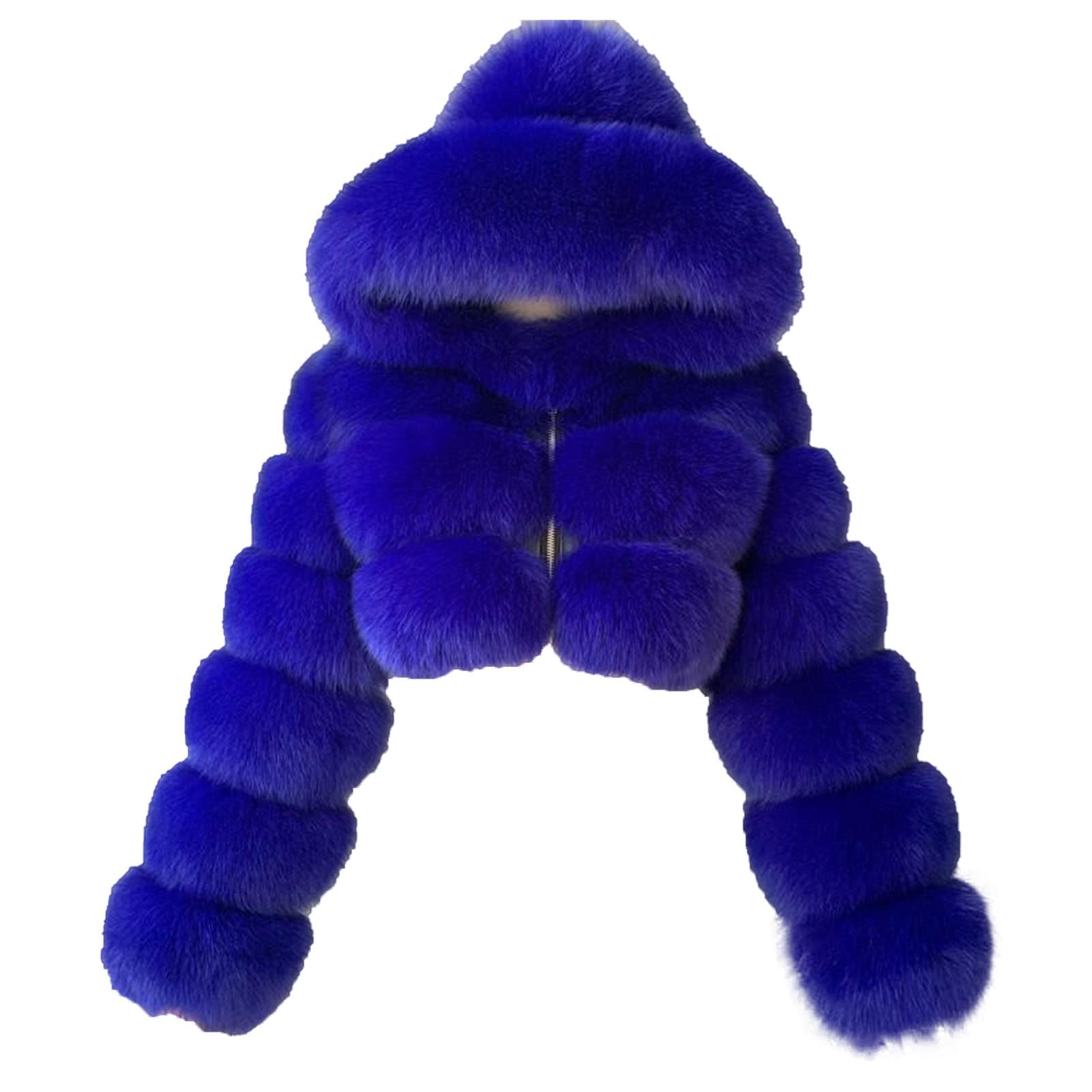 JEsilunmaMY Womens Fluffy Fur Short Coat Zip Long Sleeve Fleece Fuzzy Hooded Jacket Winter Warm Shaggy Shearling Outwear