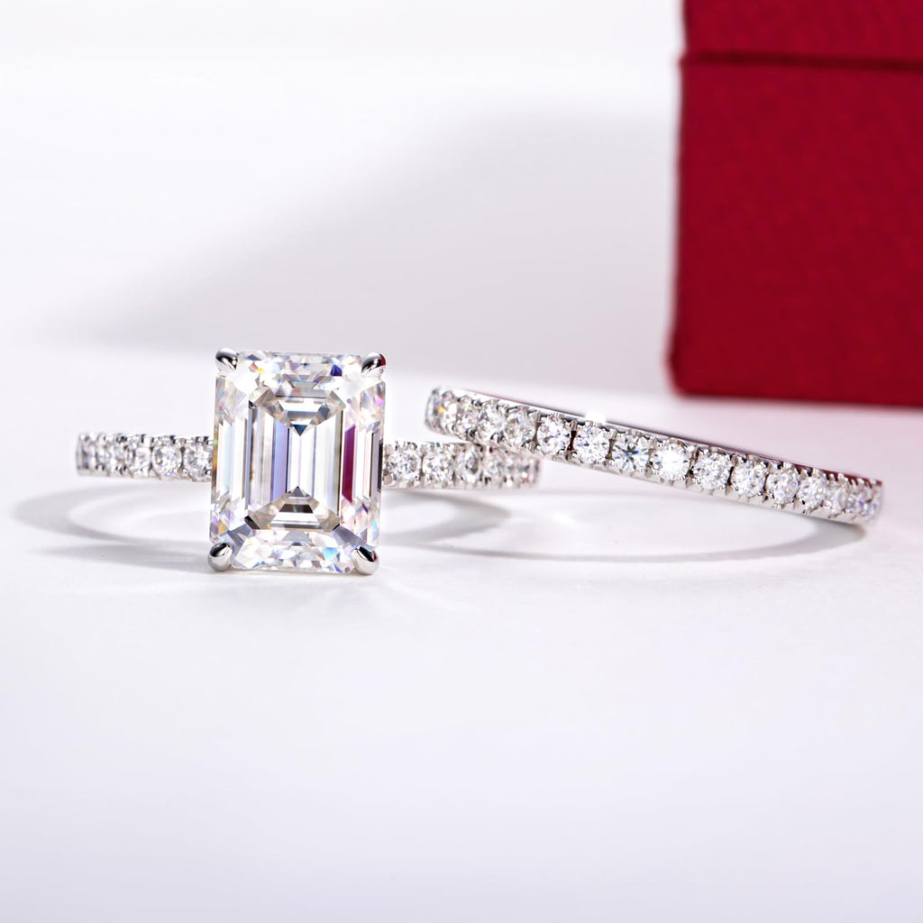 Solid 14K White Gold/Yellow Gold (3CT Center Stone) Moissanite Bridal Ring Set, Real Gold | D Color and FL-VVS1 | Wedding Anniversary Ring Set