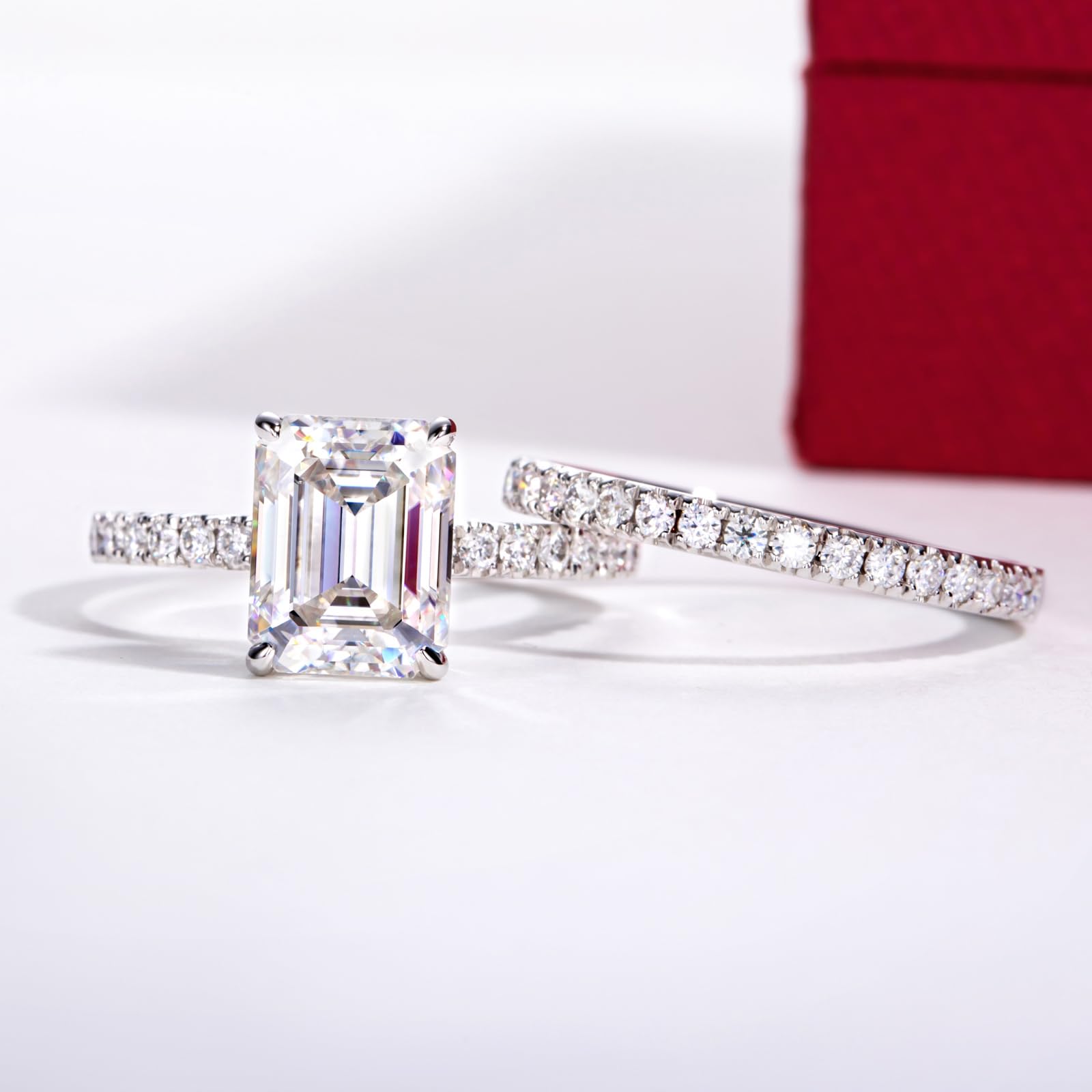 Solid 14K White Gold/Yellow Gold (3CT Center Stone) Moissanite Bridal Ring Set, Real Gold | D Color and FL-VVS1 | Wedding Anniversary Ring Set