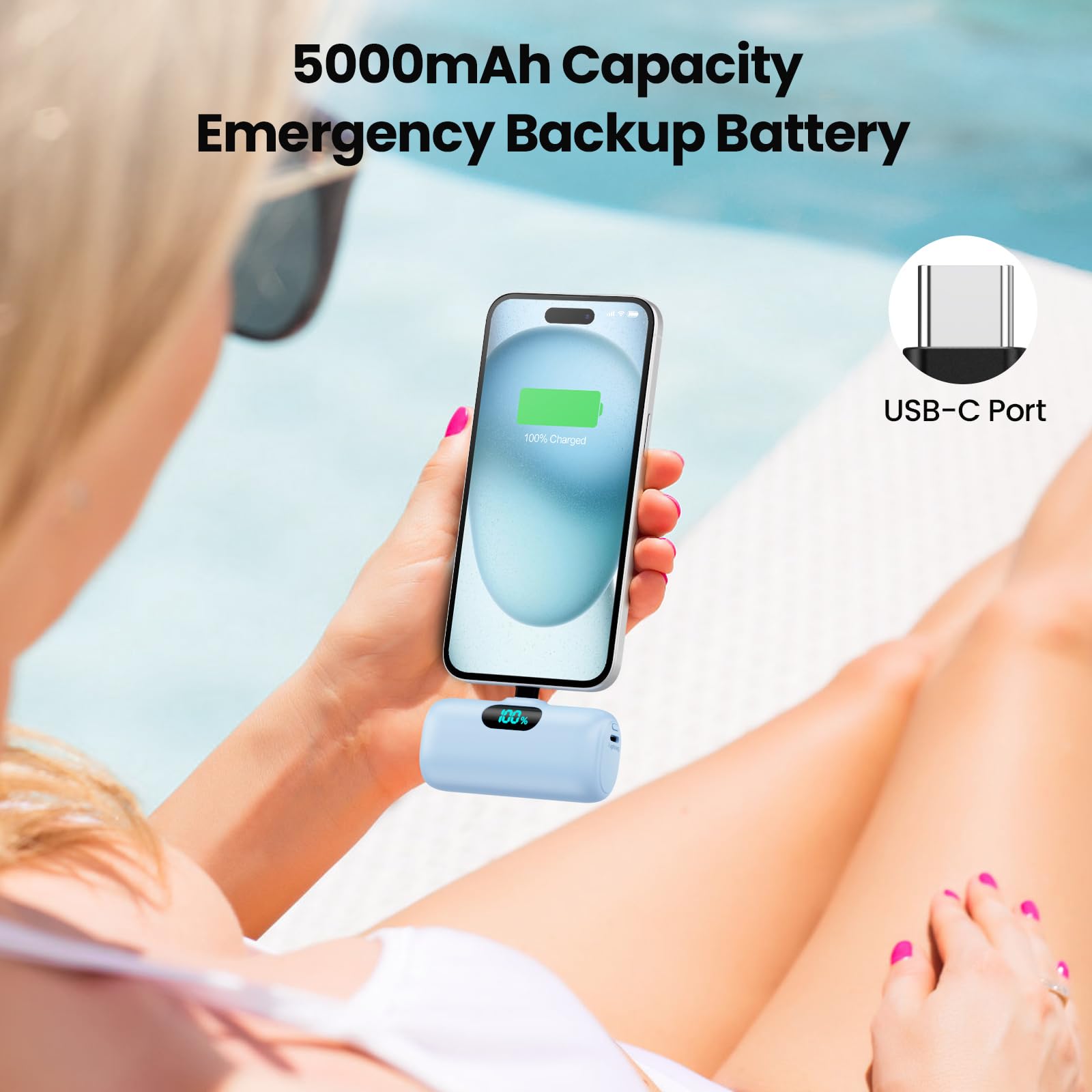 Mini Portable Charger USB C Power Bank,Upgraded 5000mAh PD Fast Charging Battery Pack Built-in USB-C Connector Travel Essential for iPhone17/17Pro/17Pro Max/Air/16 Plus/16Pro Max/15 Series Android