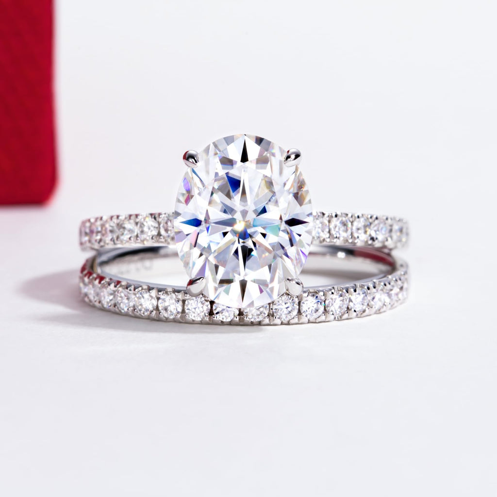 Solid 14K White Gold/Yellow Gold (3CT Center Stone) Moissanite Bridal Ring Set, Real Gold | D Color and FL-VVS1 | Wedding Anniversary Ring Set