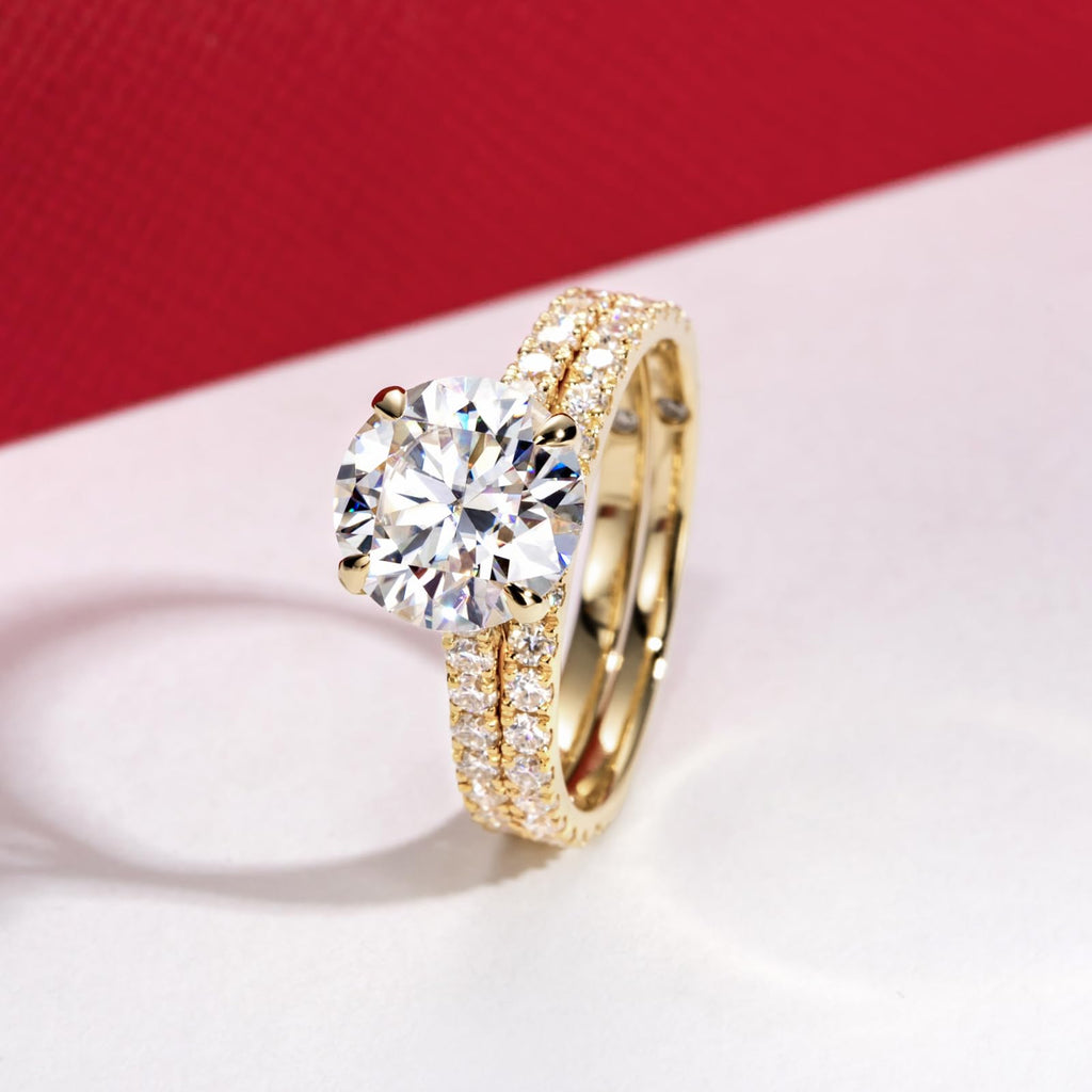 Solid 14K White Gold/Yellow Gold (3CT Center Stone) Moissanite Bridal Ring Set, Real Gold | D Color and FL-VVS1 | Wedding Anniversary Ring Set