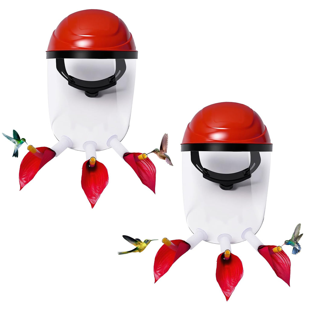 2025 Upgraded Hummingbird Feeder Helmet | Wearable Hummingbird Mask Feeder with Anti-Fog Lens & Bionic Flower | Adjustable for Adults & Teens Lightweight PVC Red