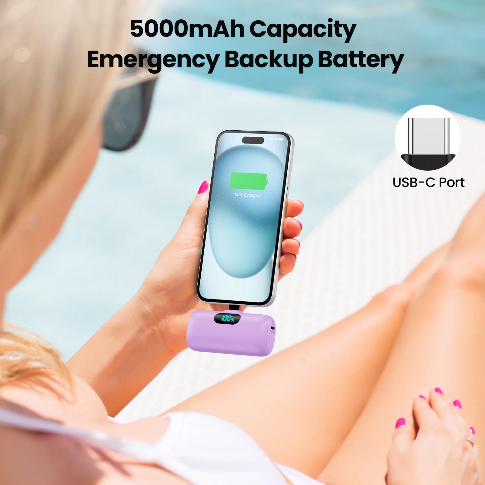 Mini Portable Charger USB C Power Bank,Upgraded 5000mAh PD Fast Charging Battery Pack Built-in USB-C Connector Travel Essential for iPhone17/17Pro/17Pro Max/Air/16 Plus/16Pro Max/15 Series Android