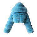 JEsilunmaMY Womens Fluffy Fur Short Coat Zip Long Sleeve Fleece Fuzzy Hooded Jacket Winter Warm Shaggy Shearling Outwear