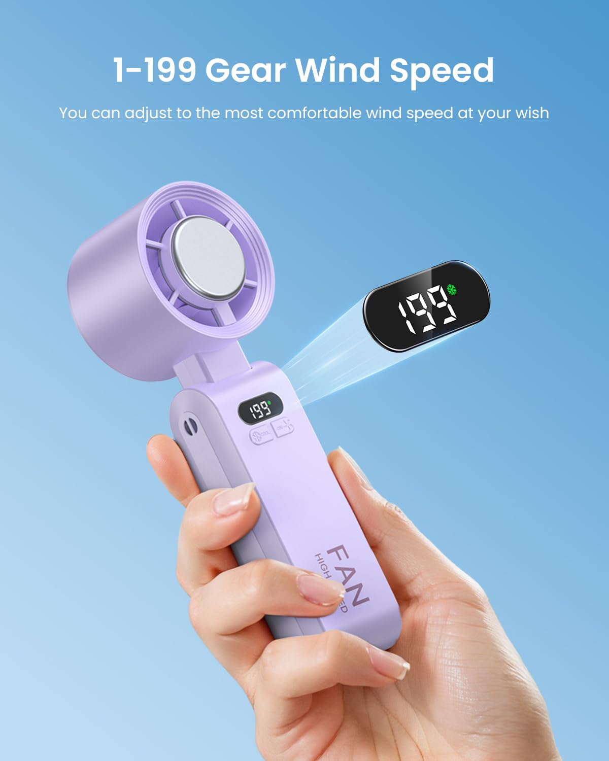 Handheld Portable Turbo Fan with Ice Cooler, Speed (1-199) Rechargeable Personal Fan[20000 RPM] Small Pocket Fans for Travel/Outdoor/Home/Office, Purple