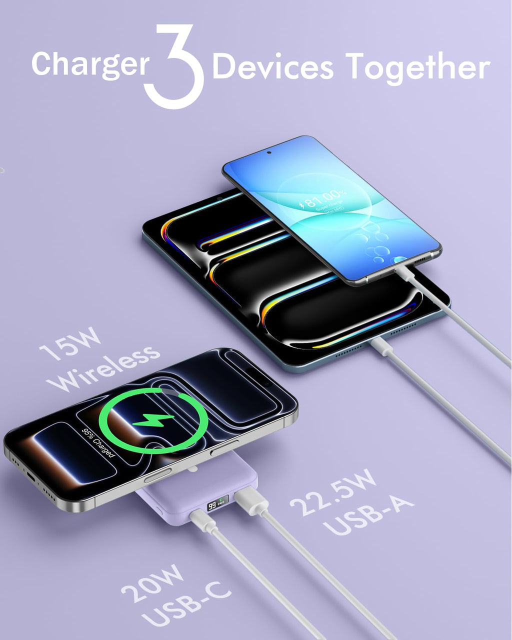 podoru for Magsafe Battery Pack, Foldable 10000mAh Magnetic Power Bank with USB-C Cable LED Display 22.5W PD Fast Charging Wireless Portable Charger for iPhone 17/16/15/14/13/12 Series-Black