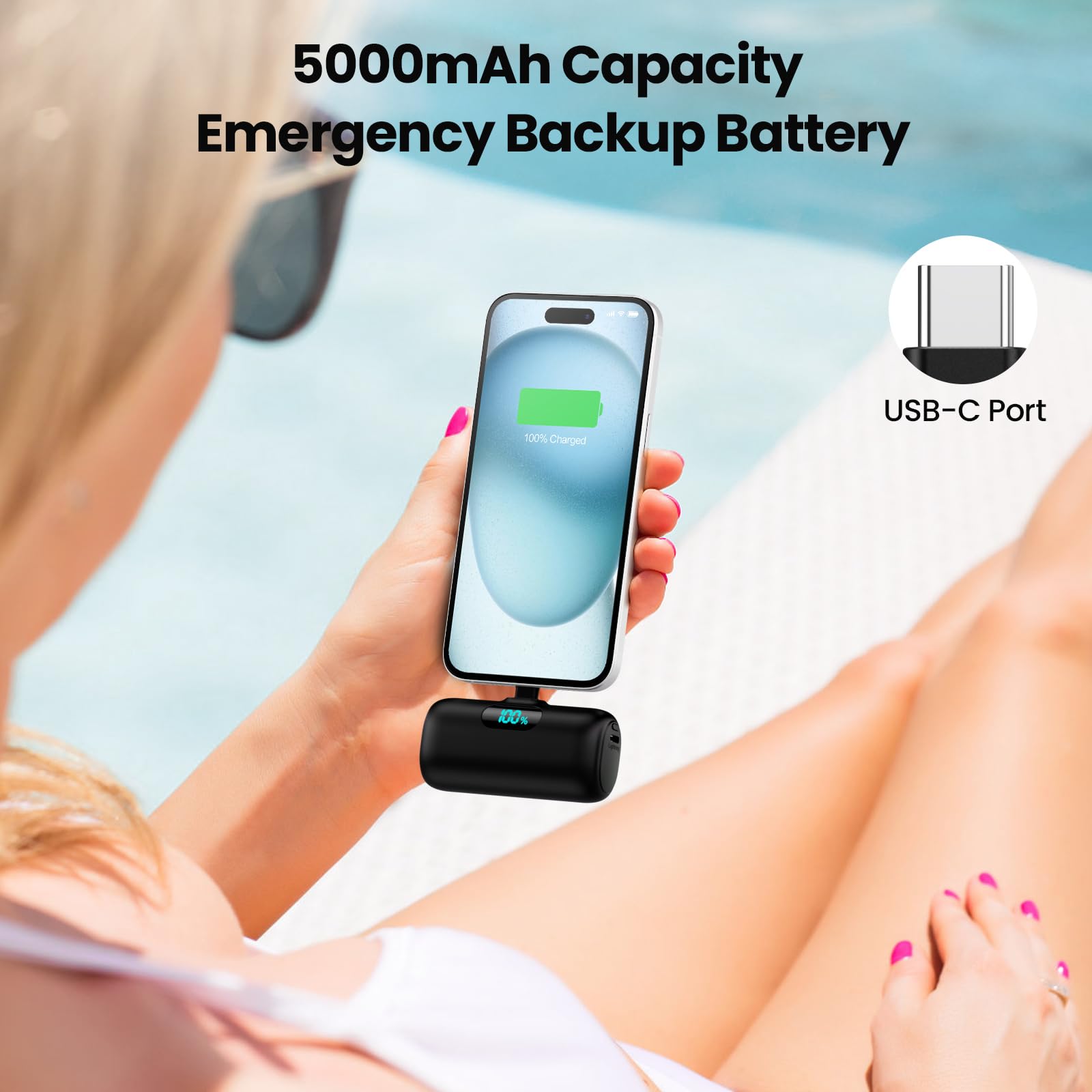 Mini Portable Charger USB C Power Bank,Upgraded 5000mAh PD Fast Charging Battery Pack Built-in USB-C Connector Travel Essential for iPhone17/17Pro/17Pro Max/Air/16 Plus/16Pro Max/15 Series Android