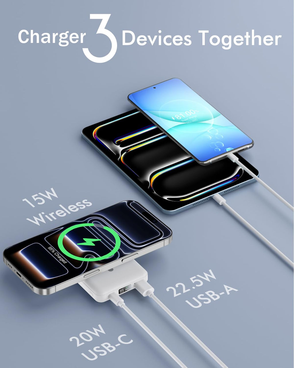podoru for Magsafe Battery Pack, Foldable 10000mAh Magnetic Power Bank with USB-C Cable LED Display 22.5W PD Fast Charging Wireless Portable Charger for iPhone 17/16/15/14/13/12 Series-Black