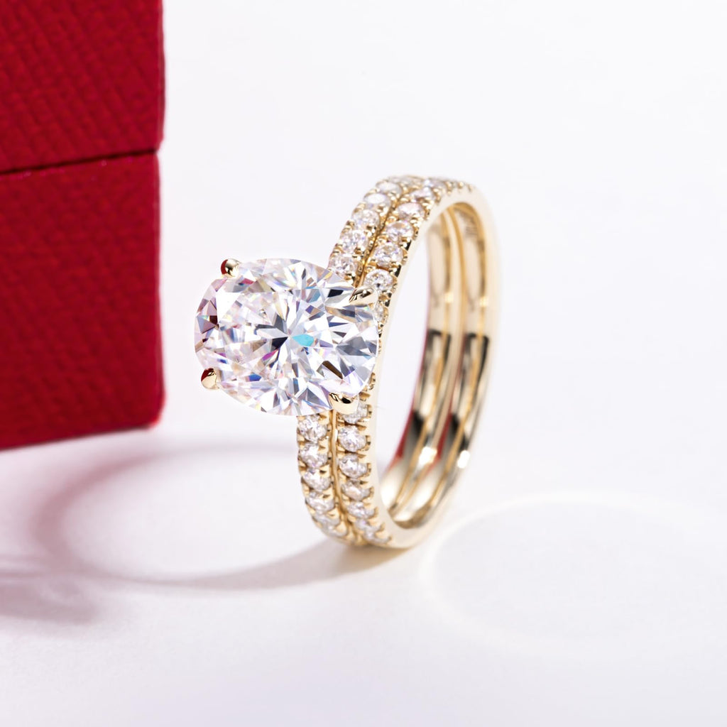 Solid 14K White Gold/Yellow Gold (3CT Center Stone) Moissanite Bridal Ring Set, Real Gold | D Color and FL-VVS1 | Wedding Anniversary Ring Set