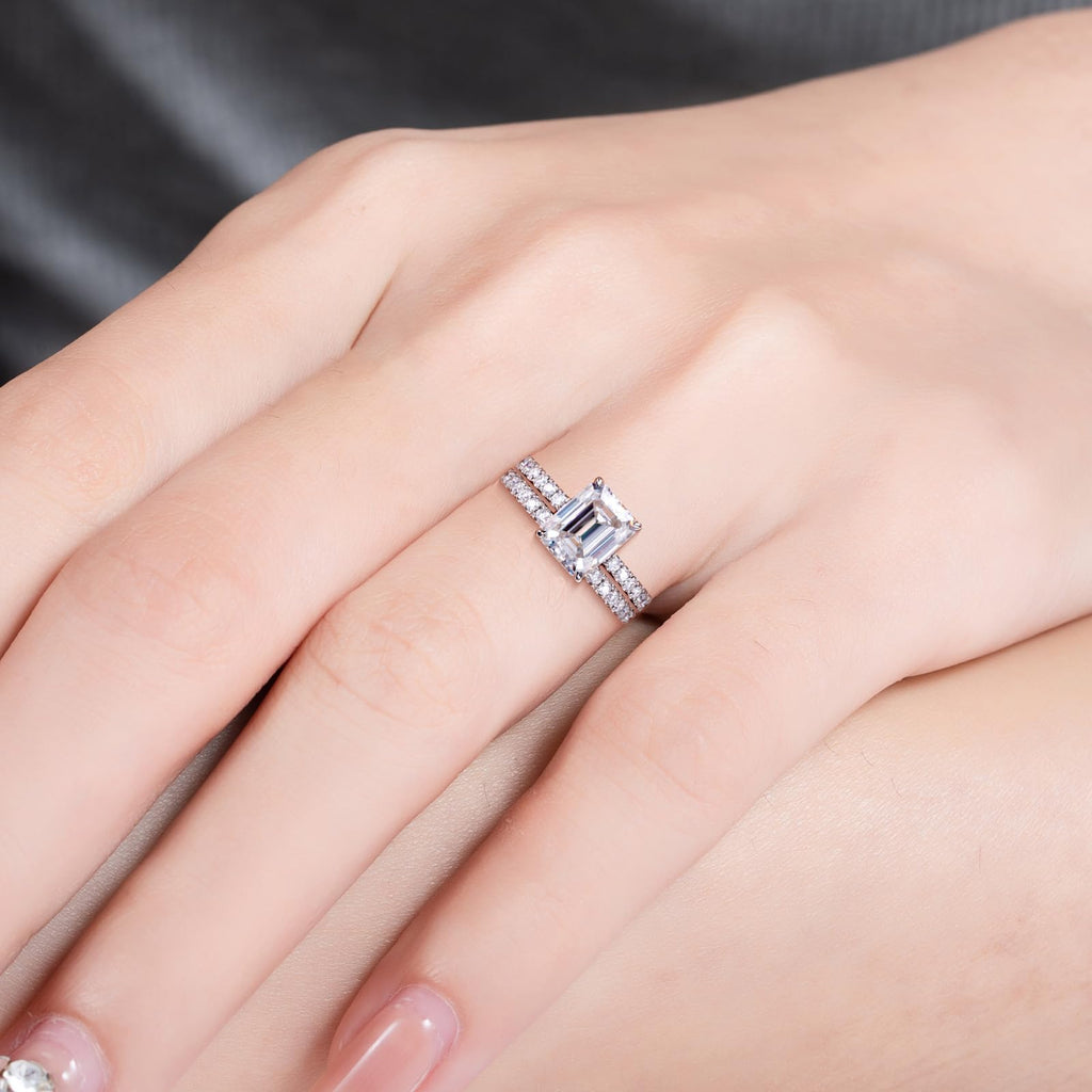 Solid 14K White Gold/Yellow Gold (3CT Center Stone) Moissanite Bridal Ring Set, Real Gold | D Color and FL-VVS1 | Wedding Anniversary Ring Set