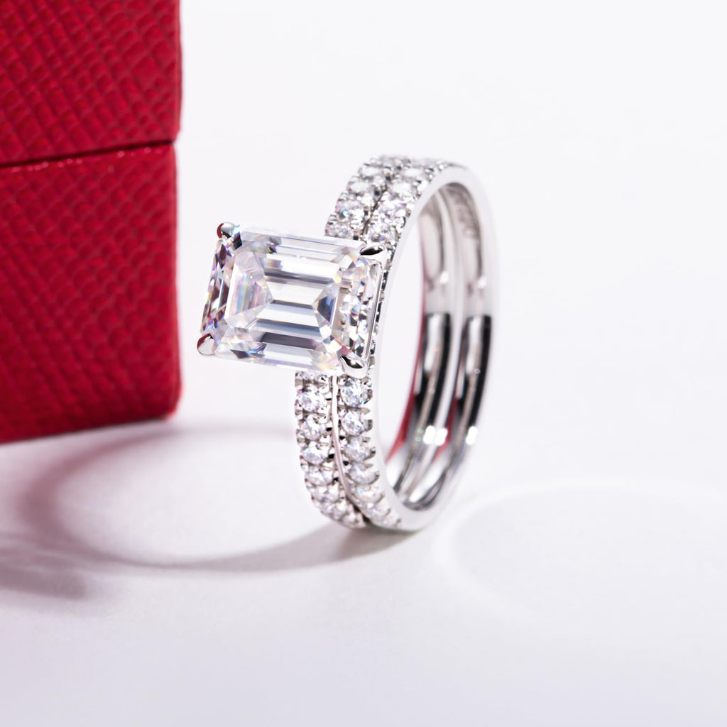 Solid 14K White Gold/Yellow Gold (3CT Center Stone) Moissanite Bridal Ring Set, Real Gold | D Color and FL-VVS1 | Wedding Anniversary Ring Set