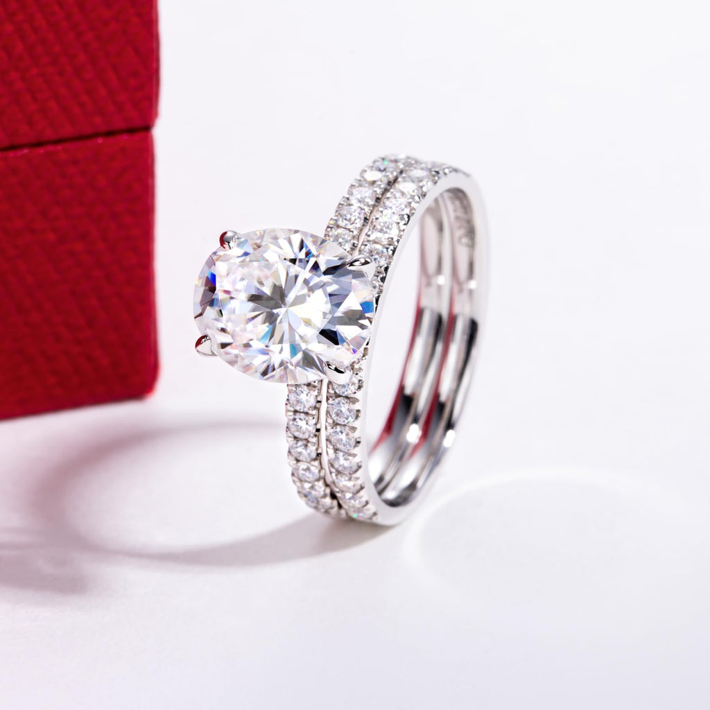 Solid 14K White Gold/Yellow Gold (3CT Center Stone) Moissanite Bridal Ring Set, Real Gold | D Color and FL-VVS1 | Wedding Anniversary Ring Set