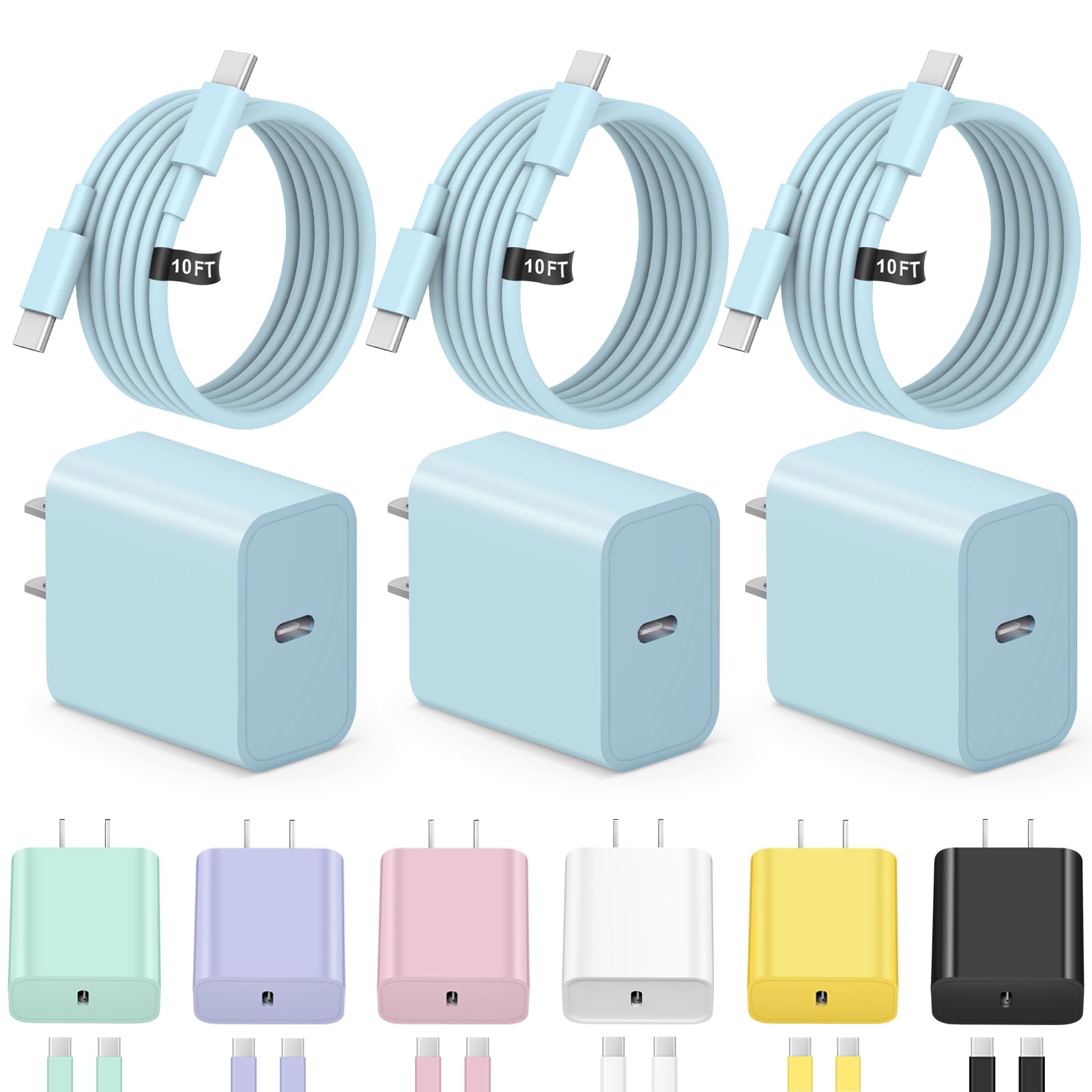 iPhone 17 16 15 Charger Fast Charging 3+3Pack Type C Charger USB C Chargers Block with 6FT Cable for iPhone Air/17/17 Plus/17 Pro/17 Pro Max/16/16 Plus/16 Pro/16 Pro Max/15/15 Pro Max/iPad Pro