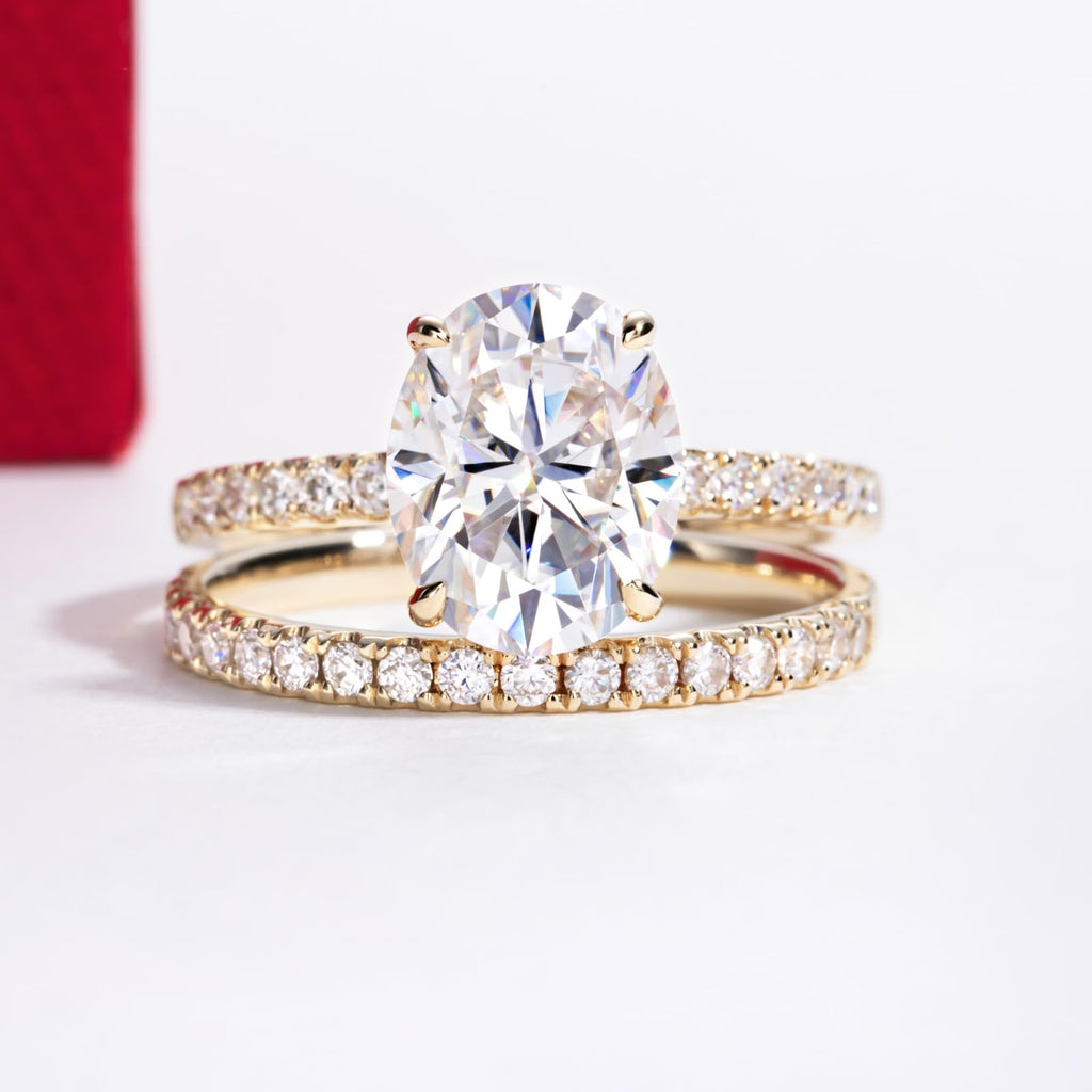 Solid 14K White Gold/Yellow Gold (3CT Center Stone) Moissanite Bridal Ring Set, Real Gold | D Color and FL-VVS1 | Wedding Anniversary Ring Set