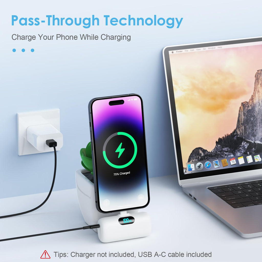 Mini Portable Charger USB C Power Bank,Upgraded 5000mAh PD Fast Charging Battery Pack Built-in USB-C Connector Travel Essential for iPhone17/17Pro/17Pro Max/Air/16 Plus/16Pro Max/15 Series Android