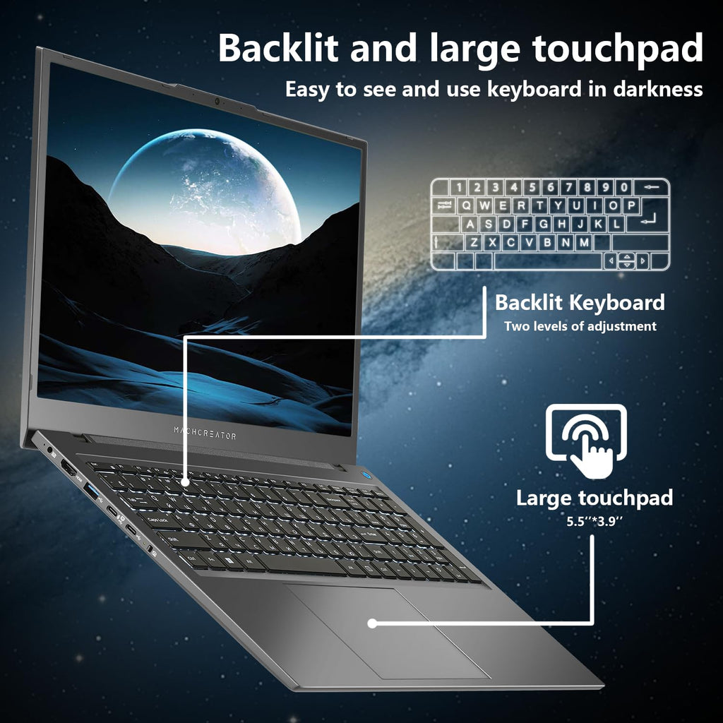Machenike 17.3’’ Laptop, Intel Processor, 16GB DDR5 RAM, 1TB SSD, Backlit Keyboard, Large-Screen with 120Hz Refresh Rate, Perfect for Work, School, and Streaming, Windows 11 Home, Modern Grey