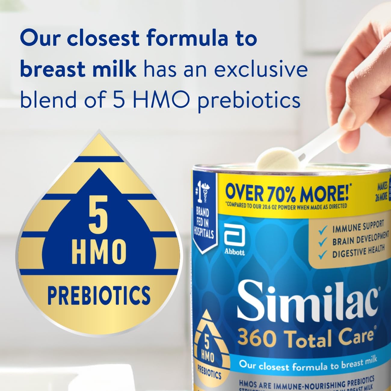 Similac 360 Total Care Infant Formula, Has 5 HMO Prebiotics, Our Closest Prebiotic Blend to Breast Milk, Non-GMO, Baby Formula Powder, 36-oz Value Can, Pack of 3