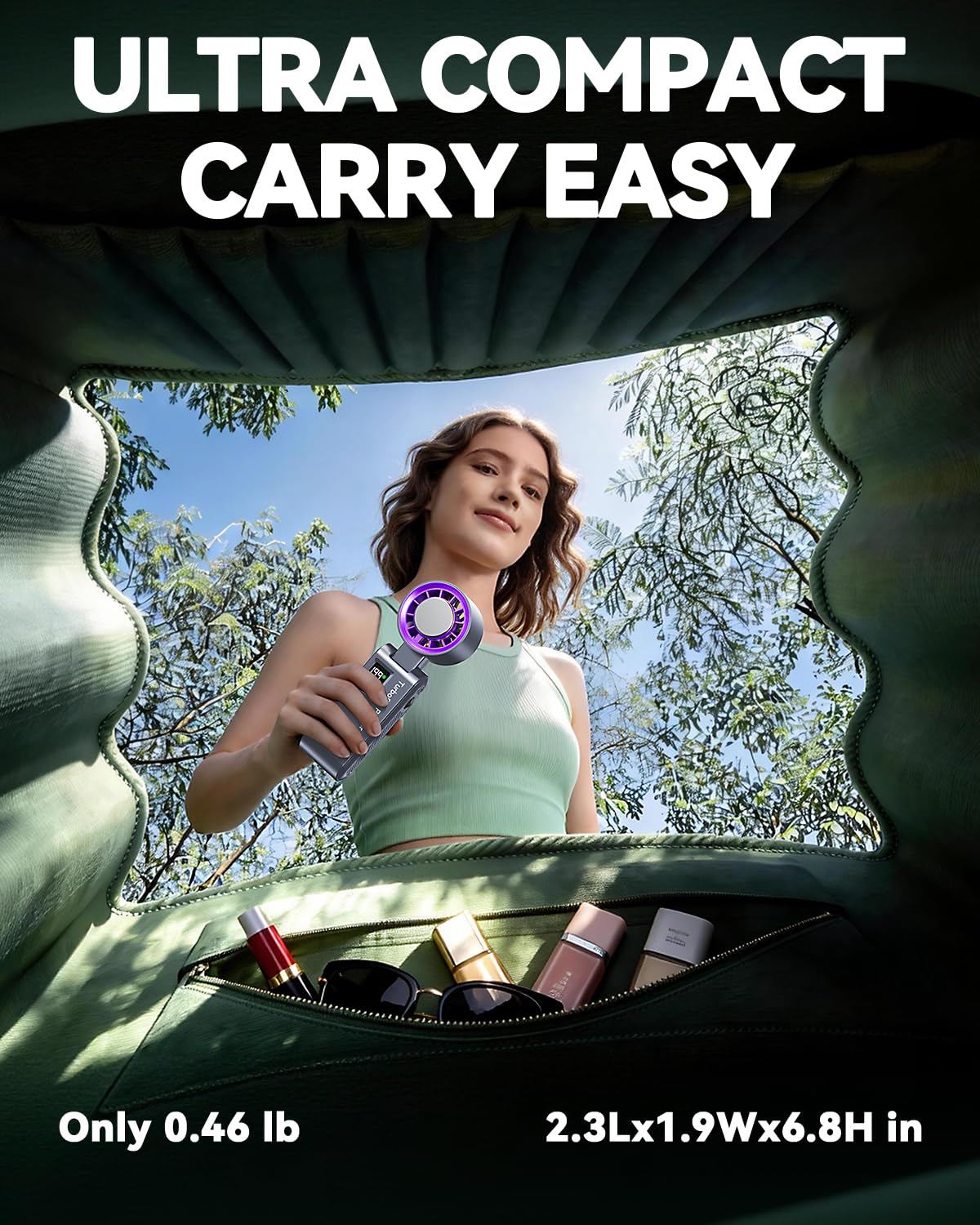 Handheld Portable Turbo Fan with Ice Cooler, Speed (1-199) Rechargeable Personal Fan[20000 RPM] Small Pocket Fans for Travel/Outdoor/Home/Office, Purple