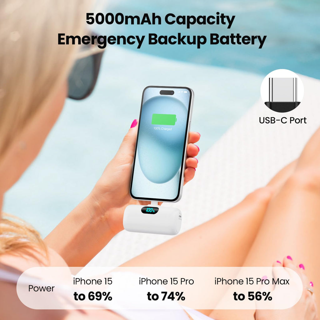 Mini Portable Charger USB C Power Bank,Upgraded 5000mAh PD Fast Charging Battery Pack Built-in USB-C Connector Travel Essential for iPhone17/17Pro/17Pro Max/Air/16 Plus/16Pro Max/15 Series Android