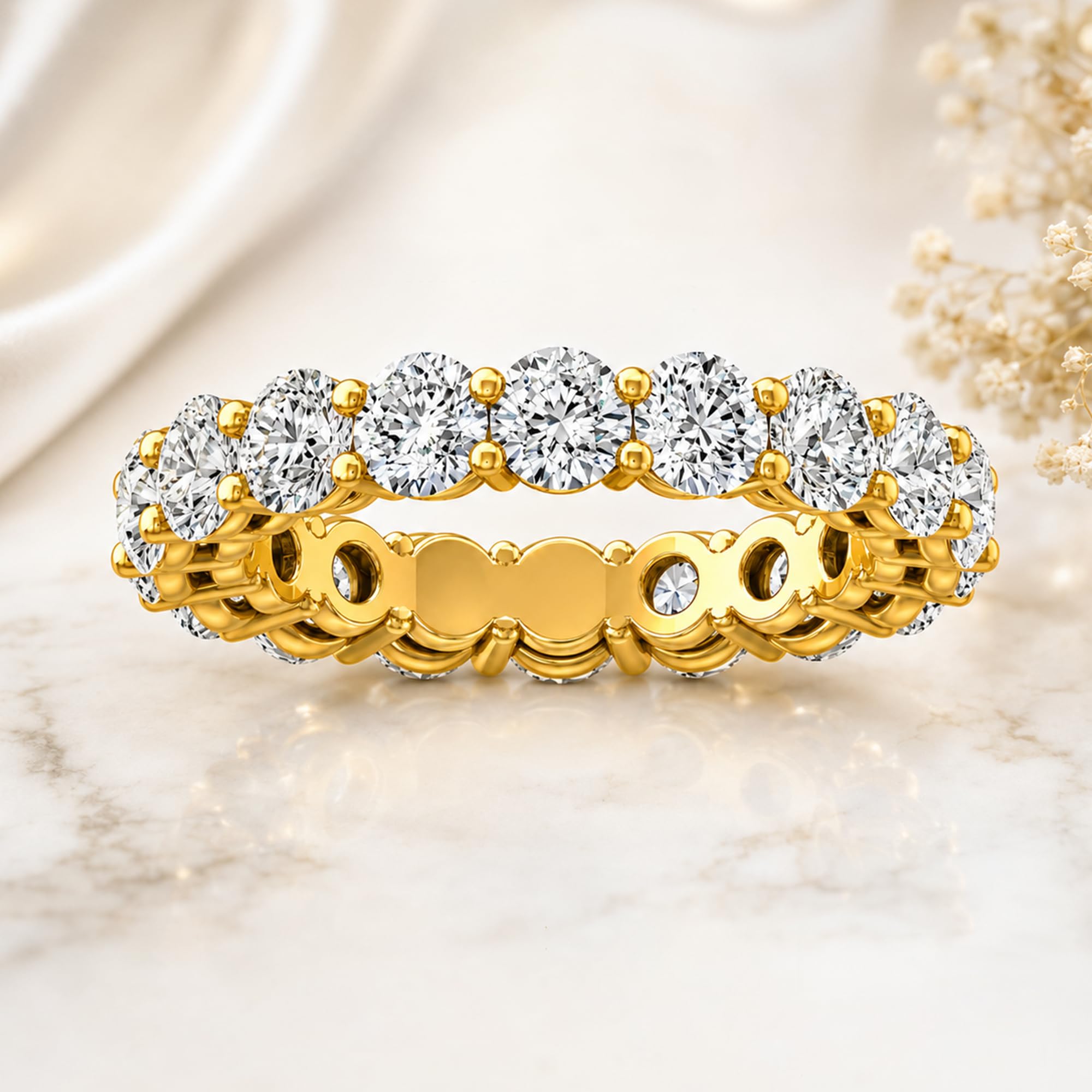 2 Carat to 5 Carat (CT. T.W.)  Diamond Eternity Band Ring for Women |14K Yellow or White Gold Wedding Anniversary Band Ring | D-E Color and VS Clarity