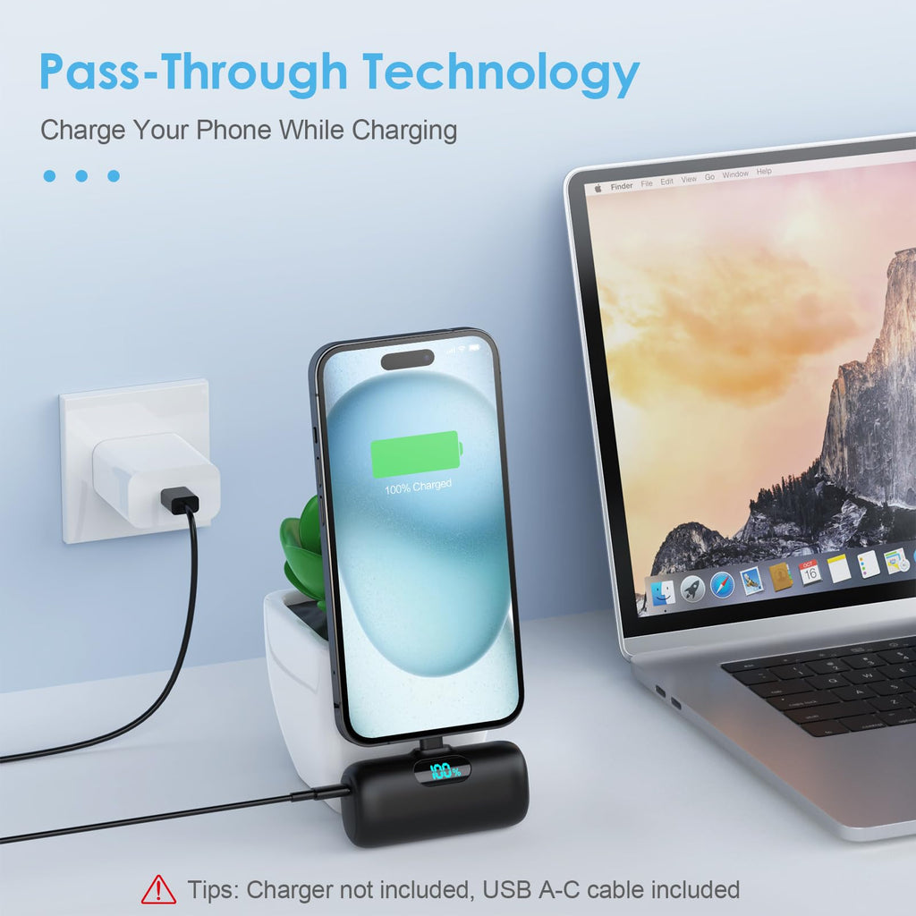 Mini Portable Charger USB C Power Bank,Upgraded 5000mAh PD Fast Charging Battery Pack Built-in USB-C Connector Travel Essential for iPhone17/17Pro/17Pro Max/Air/16 Plus/16Pro Max/15 Series Android