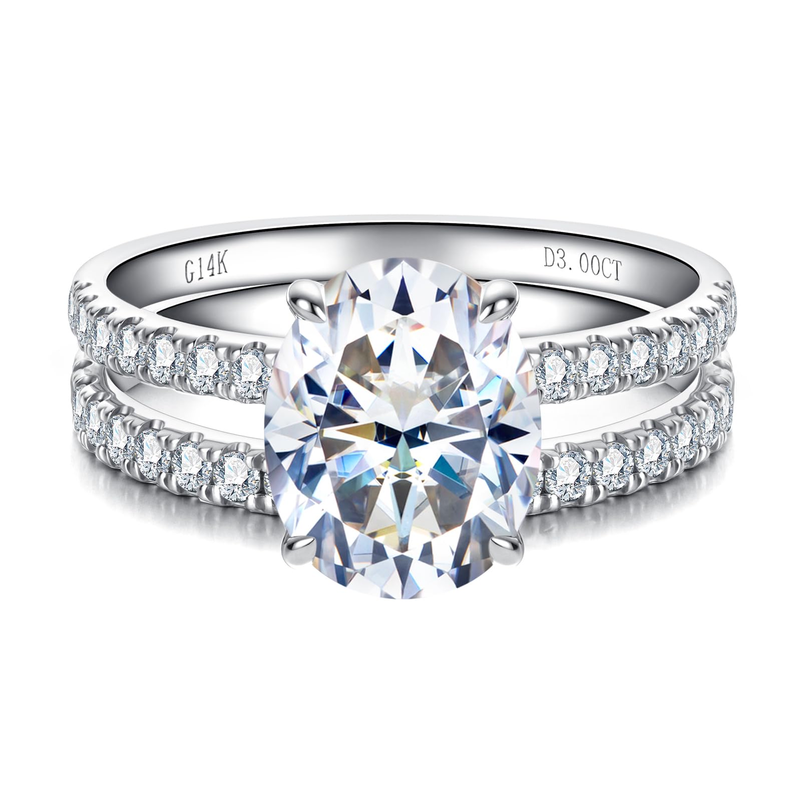 Solid 14K White Gold/Yellow Gold (3CT Center Stone) Moissanite Bridal Ring Set, Real Gold | D Color and FL-VVS1 | Wedding Anniversary Ring Set