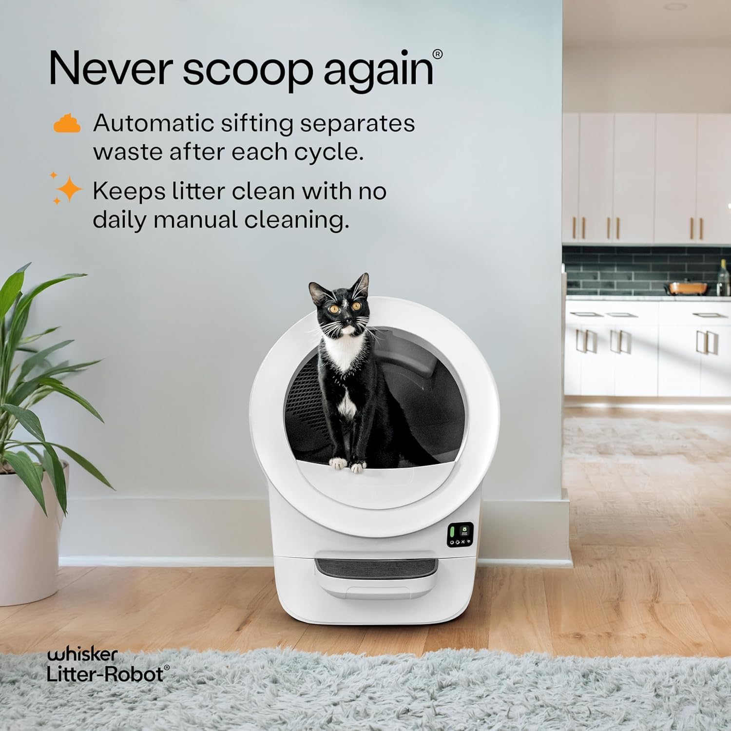 Litter-Robot EVO Bundle by Whisker, Black - Automatic Self-Cleaning Cat Litter Box, Compact Space-Saving Design, Advanced Odor Control, Includes Robot, Mat, and Supply Kit (Black)