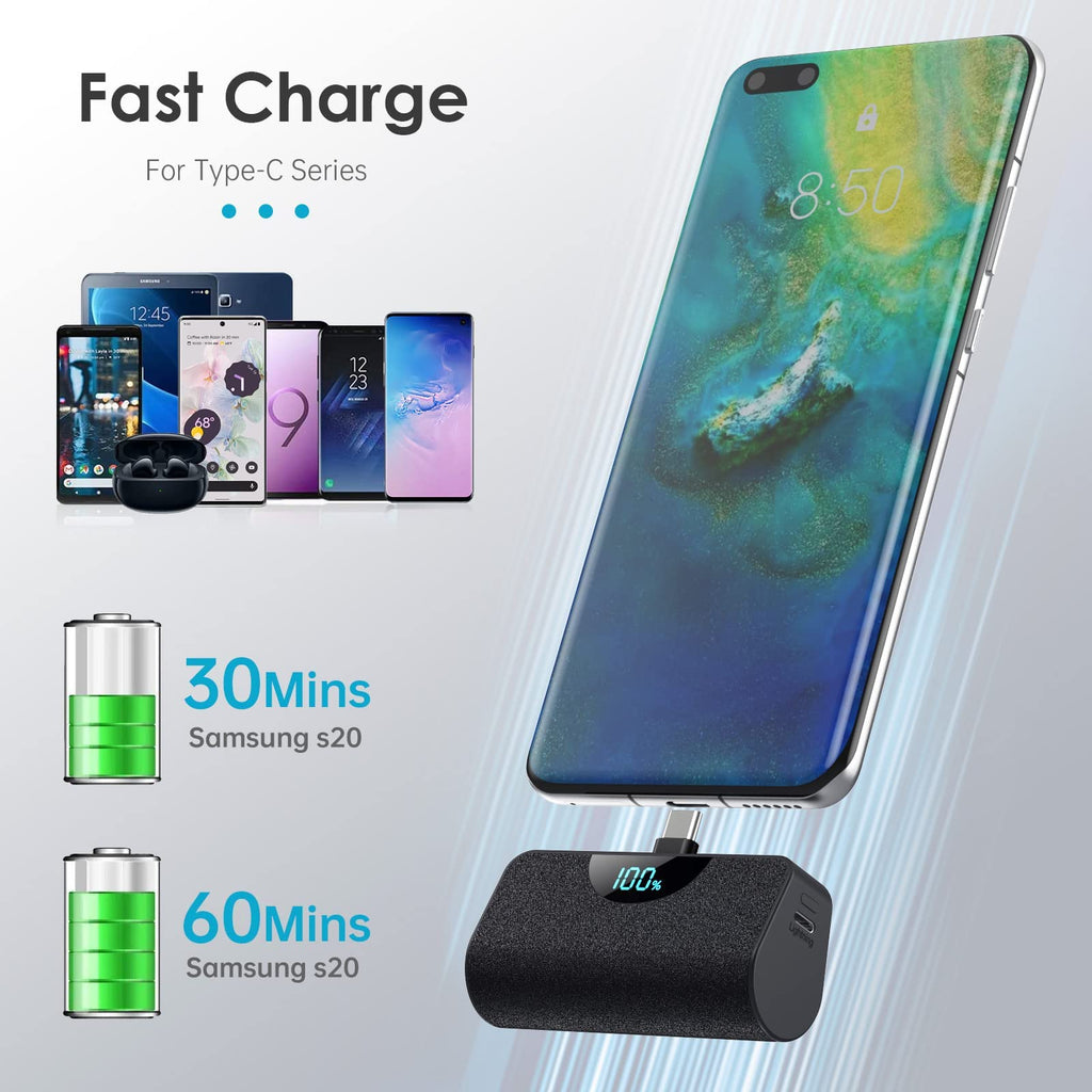 Mini Portable Charger USB C Power Bank,Upgraded 5000mAh PD Fast Charging Battery Pack Built-in USB-C Connector Travel Essential for iPhone17/17Pro/17Pro Max/Air/16 Plus/16Pro Max/15 Series Android