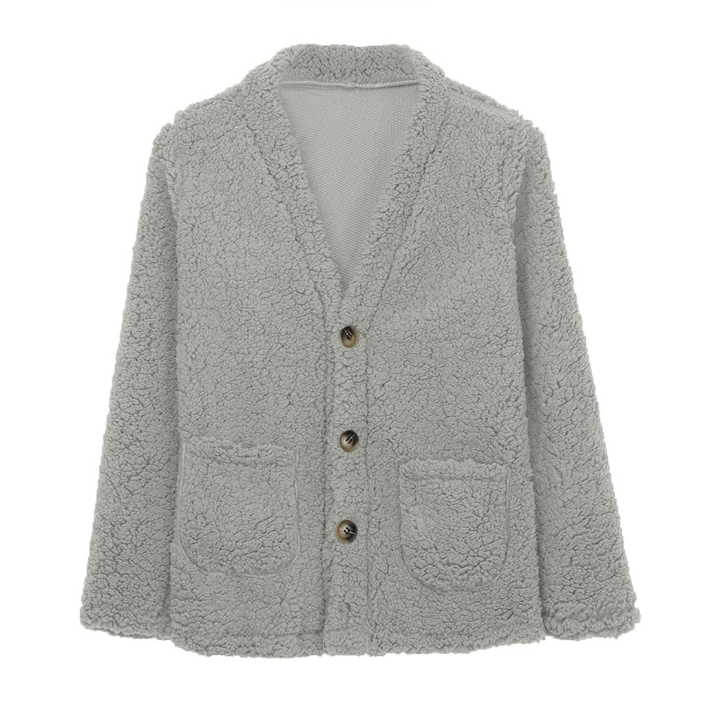 Cdiecer Fuzzy Jackets for Women Winter Sherpa Coat Autumn Winter Fleece Jacket Button Solid Color Cardigan With Pockets